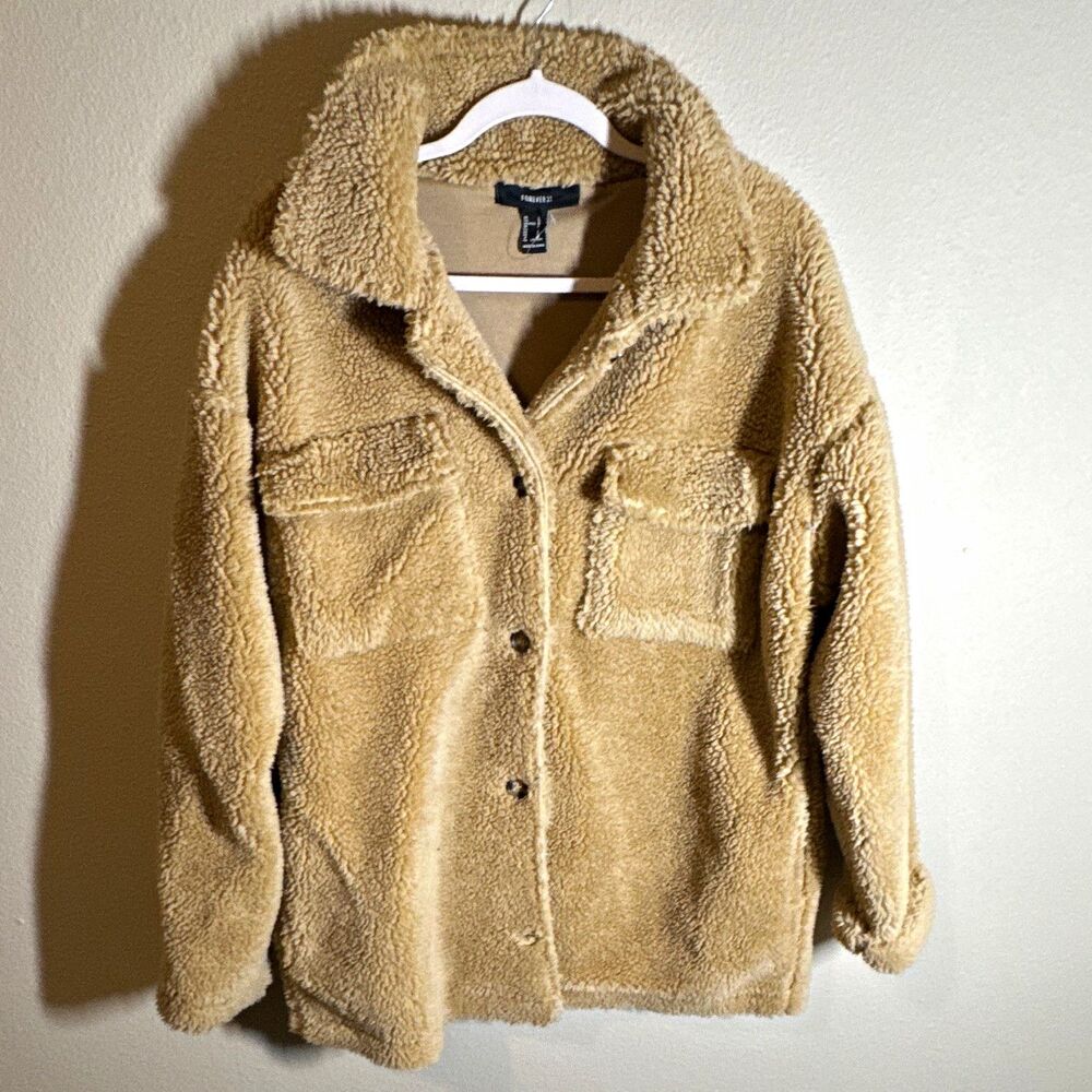 FOREVER 21 Women’s Beige Button-Front Collared Pockets Short Jacket Size L